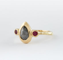 Load image into Gallery viewer, 18ct yellow gold ring with salt and pepper diamond, 2 rubies.