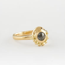 Load image into Gallery viewer, 18ct yellow gold ring with salt and pepper diamond and accent diamonds