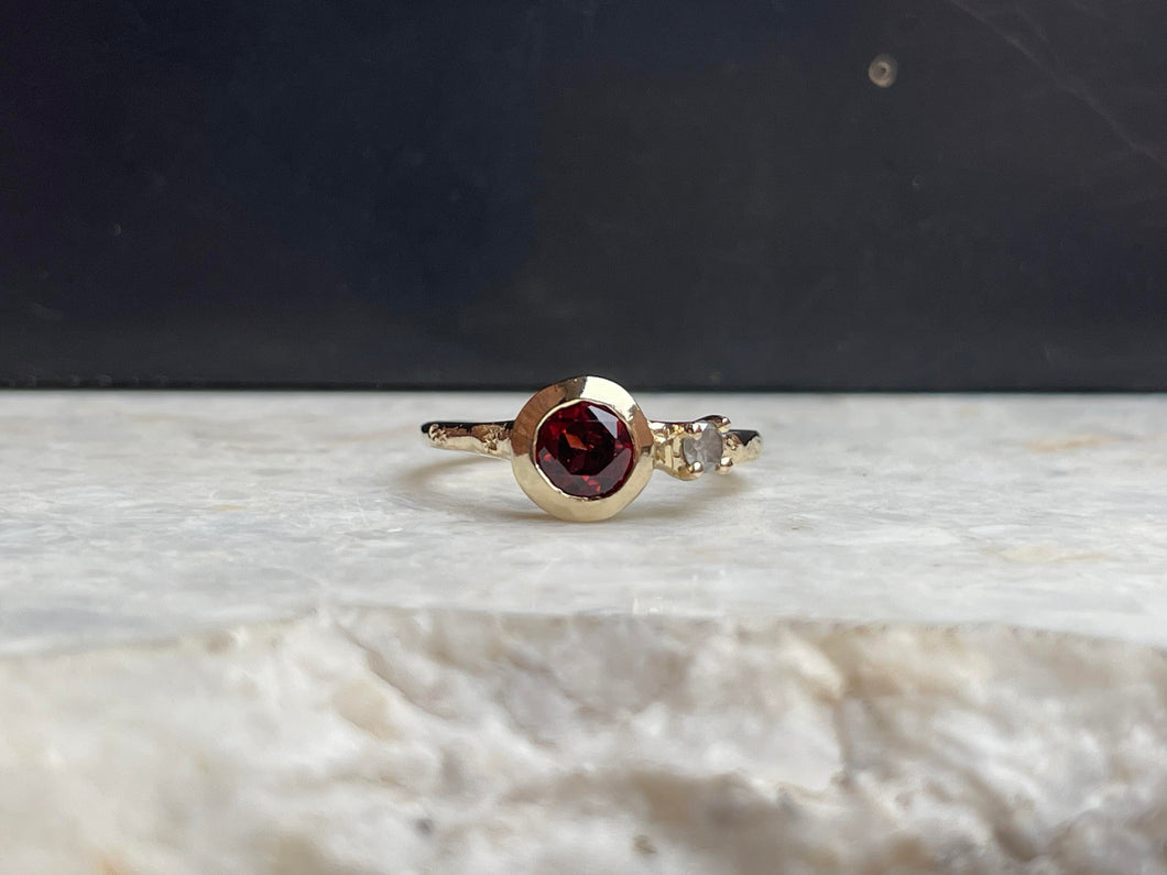 Garnet with Salt & Pepper diamond in 9ct yellow gold ready to ship