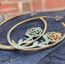 Load image into Gallery viewer, Gold plated rose hoops
