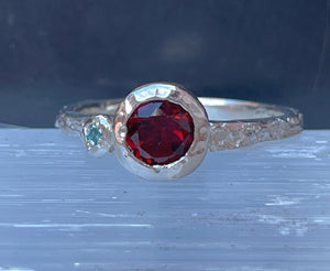 Sterling silver ring with garnet and topaz