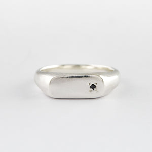 Sterling silver signet with black diamond-mid size
