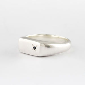 Sterling silver signet with black diamond-mid size