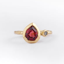 Load image into Gallery viewer, Geometric pear garnet in 9ct yellow gold with salt and pepper diamond.
