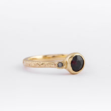 Load image into Gallery viewer, Solid 9ct yellow gold with dark red garnet and salt and pepper diamond
