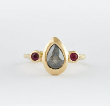 Load image into Gallery viewer, 18ct yellow gold ring with salt and pepper diamond, 2 rubies.

