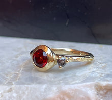 Load image into Gallery viewer, 9ct solid gold ring with garnet and salt &amp; pepper diamond
