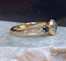 Load image into Gallery viewer, 9ct solid gold ring with salt and pepper diamond, and sapphire
