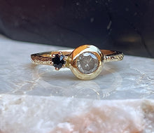 Load image into Gallery viewer, 9ct solid gold ring with salt and pepper diamond, and sapphire
