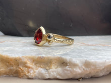 Load image into Gallery viewer, Geometric pear garnet in solid 9ct gold, salt &amp; pepper diamond
