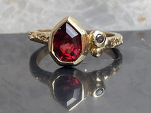 Load image into Gallery viewer, Geometric pear garnet in solid 9ct gold, salt &amp; pepper diamond
