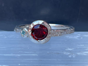 Sterling silver ring with garnet and topaz